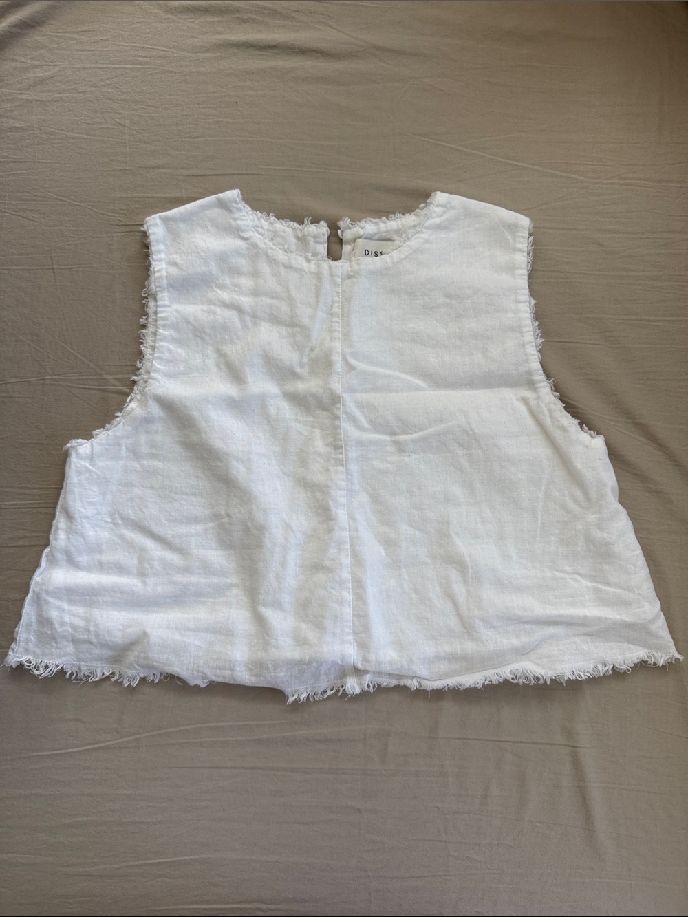 DISSH White Frayed Hem Linen Crop Top